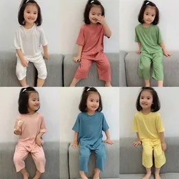 1-6 yıl düz renkli bebek giysileri seti yaz modal doğumlu bebek kızlar kıyafetleri 2pcs bebek pijama unisex çocuk giyim setleri 240322