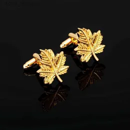 Manschettlänkar Mens Fashion Jewelry Golden Maple Leaf Design Manschettknappar French Shirt Sleeve Cuff Links Business Suit Accessaries Y240411Vusp