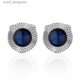 روابط الكفة Hyx Jewelry Round Blue Crystal Brand Cuff Buttons French Shirt Cufflinks for Mens Fashion Cuff Links Y240411