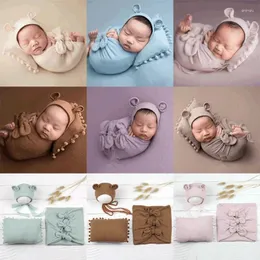 Cobertores Po Born Baby Pograph Set envolve o swaddle 3pcs urso chapéu travesseiro travesseiro estúdio adere