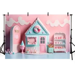Sfondo fotografico Mehofond Summer Pink Ice Shop Candy House Girl Birthday Party Cake Decor DECORE Studio Foto Studi
