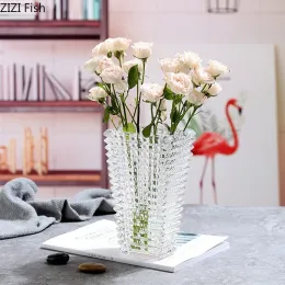 Transparent Crystal Vase Square Edges and Corners Glass Vases Hydroponics Glass Flowers Pots Flower Arrangement Desk Decoration