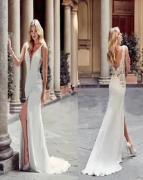 2019 Sexy Greek Fashion guaina abiti da sposa Deep V Neck Front Abiti da sposa senza schienale Spazio Bride Beach Party Wear7932724