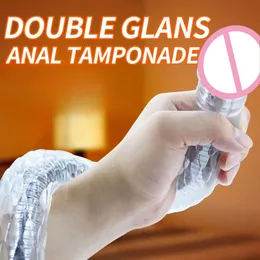 Cinta de vibrador duplo longa transparente no plug de bujão anal