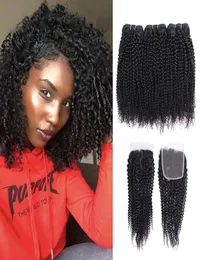 Afro Kinky Kıvırcık Saç Paketleri Kapanışlı Brezilya Bakire Saç 3x4 Dantel Kapatma 1028 İnç Remy İnsan Saçları Uzatma9384175