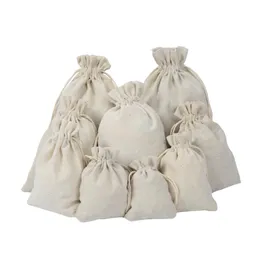 Canvas Drawstring Pouches Jewelry Bags 100 Natural Cotton Tvättfavor Holder Fashion Bag6101665