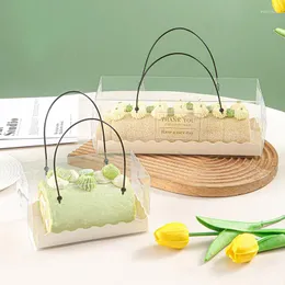 Geschenkverpackung 100pcs/Los transparenter Kuchenbox mit tragbarem Cupcake Schweizer Clear Behälterhalter Plastik Pet Packing Rolle lang