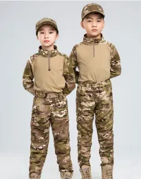 ズボンキッズボーイズアーミー戦術的なユニフォーム長袖の子供軍のカモフラージュ戦闘シャツパンツセットエアソフトトレーニングハンティング服