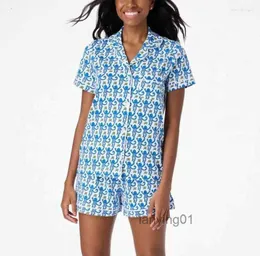 Damen Nachtwäsche Preppy Affen Pyjamas Set Women Y2K Kleidung Reverskragen Single Breasted Short Sleeve Shirt Top und Shorts 01