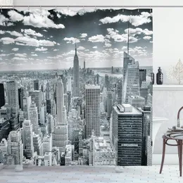 New Yorker Duschvorhang graue Nacht Stadt Badezimmer Vorhang City View Modernes Leben Thema wasserdichte Polyesterstoff mit Haken