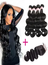 Wave del corpo peruviano Weaves Bundle Bundle Human Hair con chiusura in pizzo onda per i capelli vergini peruviani con chiusura8894269