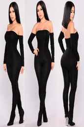 Tute da donna fuori spalla bodycon maniche lunghe da club da gioco da club salumi da tuta da cluwwear rompers ruscano tute sexy skinny sexy thousers nere 8672312