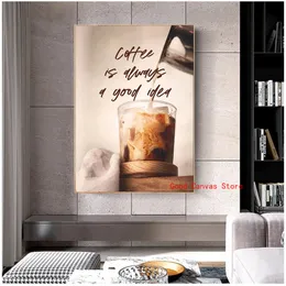 Kaffekitat och ordstäv duk målar affischer och skriver ut moderna väggkonstbilder för vardagsrum hem kaffestång gåva gåva