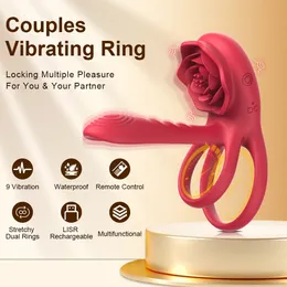 Rose Cock Ring Vibrator Penis Sleeve Sucking Stimulator Remote Control GSpot erektion Klitoris Sexleksak för vuxna leveranser 240403
