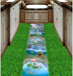 Tapeten Tapeten 3d Flooring Grass Creek Karpfen Lotus Badezimmer Küche Fußboden PVC Tapete Gemälde