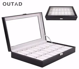 Ovad Casket 24 Grid Watch Box Glass Black in pelle nera Orologio da polso Organizzatore Cucciolo del supporto classico 5617144