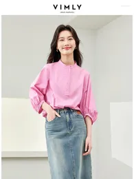 Kadın bluzları vimly pamuk pembe bluz kadınlar için 2024 fransız tarzı zarif bahar yaz basit gömlek üç çeyrek kollu üstler m6135