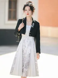 Vestidos casuais básicos 2024 tinta tinta Hanfu Melhoria do estilo oriental feminino Hanfu japonês Vestido de duas peças de duas peças Primavera e outono C240411