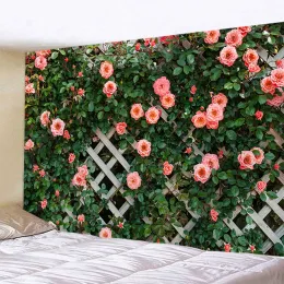 Fiori di primavera recinzione in legno Tapestry Natura Posa Rosa Floreale Giardino Finestra Arazzo della parete Ampiante per il soggiorno camera da letto