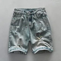 Jeans maschile vintage lavato pantaloncini di jeans per uomo 2024 estate casual pittura strappata mezza giovane maschio americano sciolto ginocchio pantaloni