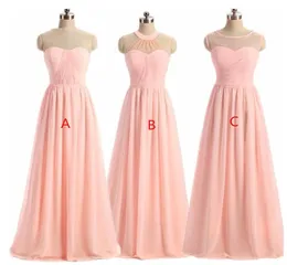 Women BRIDESMAID DRESS 2021 Light Pink ALine Lace Illusion Neckline Sleeveless Long Maid Honor Special Occasion Dresses For Weddi4389013