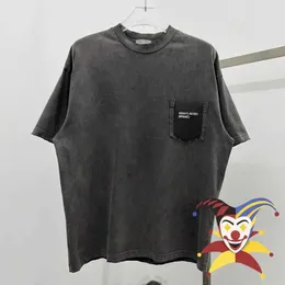 Erkek Tişörtler Hasarlı Cep Nakış Erd T Shirt Erkek Kadın Delikleri Yıkanmış Kısa Kollu Tee Üst Büyük Boy Tişört J240409