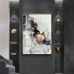 金と黒の大理石のキャンバスポスターモダンな抽象的なポスターと印刷された壁の絵画はリビングルームを飾る