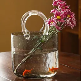 Handtasche Form klare Vase Mini Crystal Fish Tank Desktop Glaskorb Vase für Wohnkultur/Enterpiepie -Events/Büro/Garten/Hochzeit