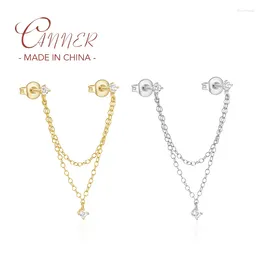 Stud Küpe Canner 1pc S925 STERLING Gümüş Mini Clear Zircon Tassel Zinciri Kadın Mücevher Hediyesi BRINCOS PENDIENTES