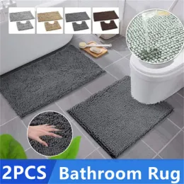 2 قطعة حلقة Chenille Bath Mat Ultra Soft Usporbent Brug Brug Anti Slip Slip Evalet Brug Apperestal Kits Bathub Side Carpet