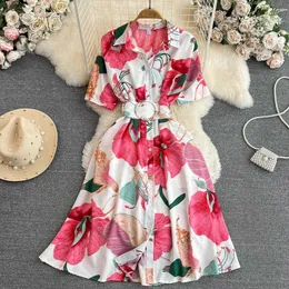 Yuoomuoo Women Dress Fashion Print Floral Aline Frush Elegant Vintage Off Lady Summer с повседневным vestidos 240411