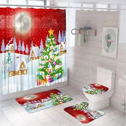 Dusch gardiner vinter snöig skog badrum set gardin matta badmatta toalett täcker snöflinga jul xmas rustik bondgård skärm