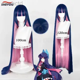 Anime Kostümleri Stoklama Anarşi Cosplay Wig Anime Panty Stocking, Garterbelt ile 100cm/120cm uzunluğunda ısıya dayanıklı sentetik saç perukları+ peruk kapağı 240411