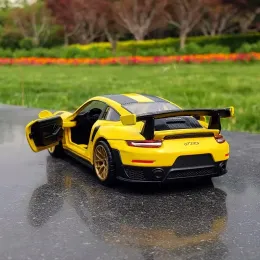 1:32 Porsche 911 GT2 RS Supercar Car Diecasts Toy Moticles Model Sound and Light Prow Back Apoys for Kids Higds