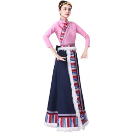 Mongolische traditionelle Kleidung Ethnische tibetische Tanzbühne Kostüme Erwachsener nationaler klassischer Tanzminderheit Auftritte Kleid