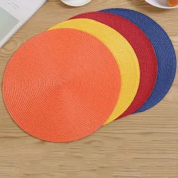 2 PCS European Style Round Woven Mats & Pads, Heat-Resistant and Non-Slip Place Mats for Dining Table, Ideal for Outdoor Picnic