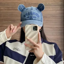 Bollkapslar koreanska retro denim baseball för män och kvinnor lämpliga 4-säsong söta söta björnörar broderade hiphop hattar