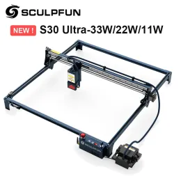 Sculpfun S30 Ultra-33W/22W/11W Máquina de gravura a laser 600x600mm Área automática Assistência de ar automática Lente substituível Proteção ocular