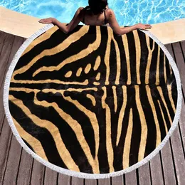 Asciugamani da spiaggia rotonda asciugamano da piscina, consistenza zebra Black leggero assorbente a prova di sabbia coperta spiaggia per nuotare Sports Beach Gym