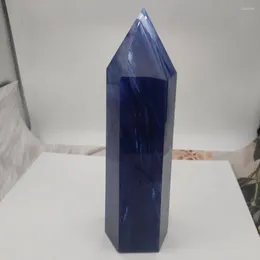 Dekorative Figuren 800-1000g 1pcs Blau Schmelzstein Quarz Obelisk Kristallstabspunkt Reiki Heilung