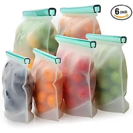 Aufbewahrungstaschen 6pcs 3Size wiederverwendbares extra dickes Silikon -Lebensmittel -Leckschutz Reißverschluss Gefrierschrank für Marinung Fleischsandwich