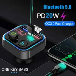 Car Bluetooth 5.0 FM Transmitter Car MP3 Player Large Microphone QC3.0 PD20W Dual USB Fast Charger Car Electronics Accessories