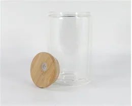 16oz 25oz sublimering Dubbla väggglasögon tumlar med bambu lockar snöklot värme press glas öl kan vatten flaskor4954037