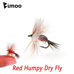 Bimoo 6pcs 14# barb marrone hackle rossa rossa a secco a secco floating fly artificiale May volare caddis mosca esca da pesca alla trota di pesca