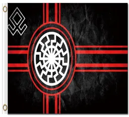Digital Printing Custom 3x5ft Black Sun Flag 90x150cm Polyester Kolovrat Slavic Symbol Sun Wheel Svarog Solstice Runes Banner8414460