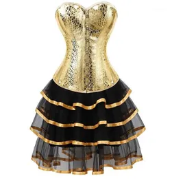 Leder Korsett Bustiers Röcke Kleider Tutu Burlesque Plus Größe Sexy Korselett Overbust Kostüm Cosplay Gothic Gold mit Bling18553575