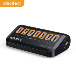 Hubs IDSONIX 10Gbps USB 3.2 HUB 7 Port USB Docking Station High Speed ​​USB Splitter Multiport Hub Adapter Data Transmission för bärbar dator