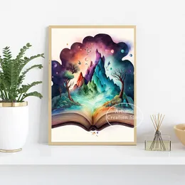 Özet sihirli suluboya kitapları baskılar tuval hd boyama poster duvar sanat resimleri nordic kütüphane çalışması çocuk odası dekoru