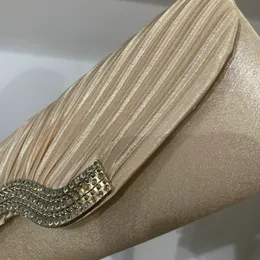 Luxury Satin Evening Party Clutch Bag With Rhinestone Champagne Diamonds Wedding Elegant Bridal Clutches Bag Sac Main Femme 2023