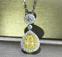 Super Deal Luxury Jewelry 925 Sterling Silver Yellow Topaz CZ Diamond Water Drop Pendant Pear Cut Zircon Women Clavicle Necklace G4891159